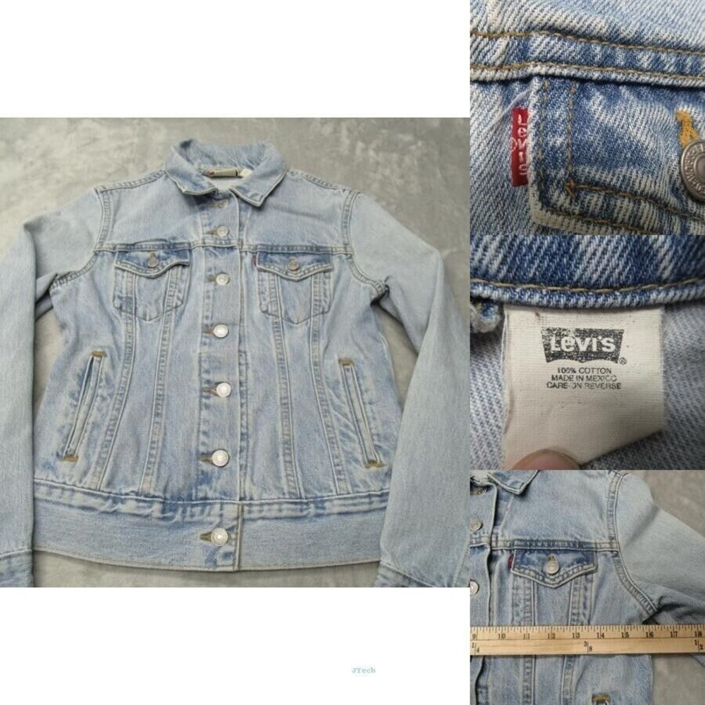 Levis Red Tab Denim Jacket Women XS Light Wash Cotton Button Front Trucker Jean